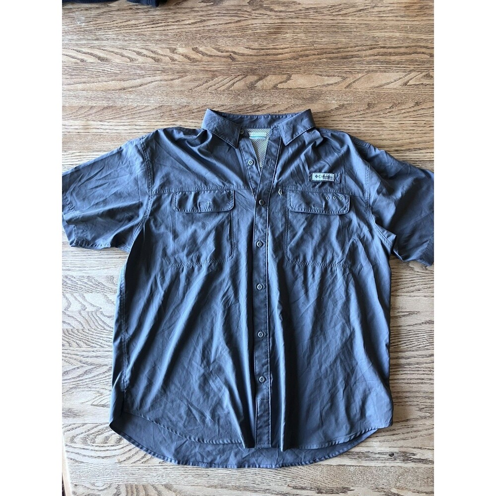 Columbia Tamiami Shirt Dark Gray Mens Size Large Button Up Omni Shade UPF PFG